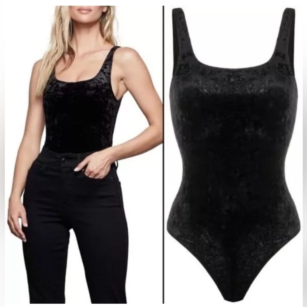 Good American Crushed Velvet Bodysuit Square Neck Textured Sz XL - NEVER WORN